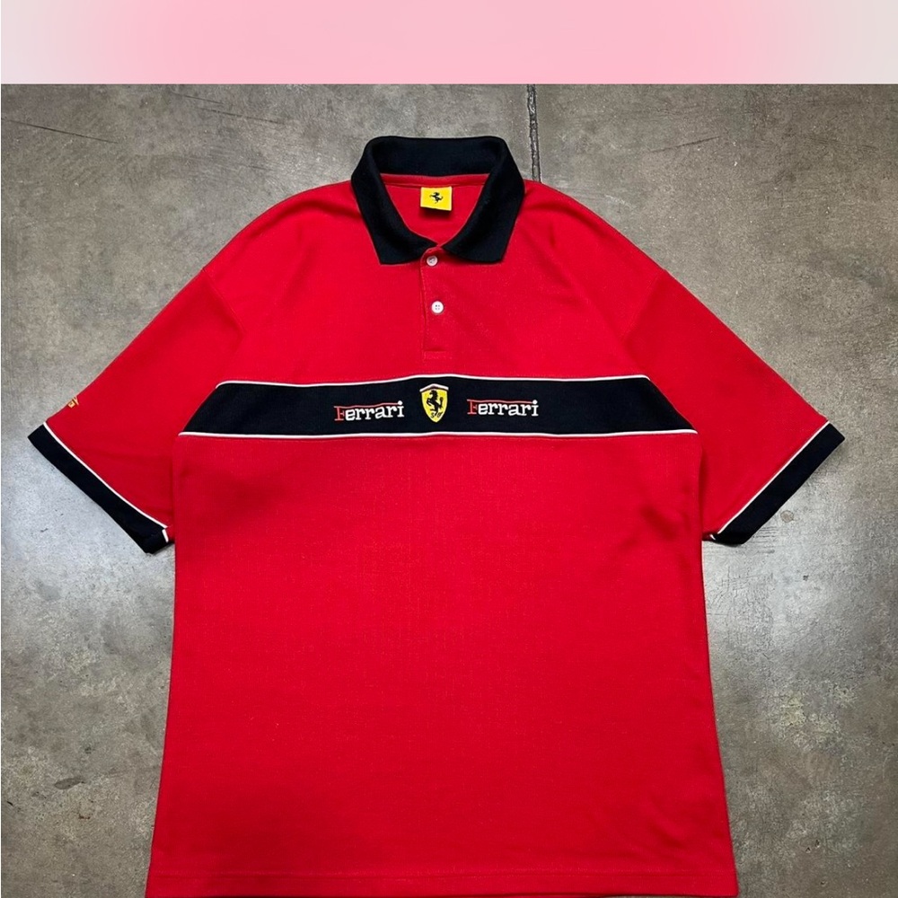 Ferrari Red and Black Polo Shirt Sporty Design